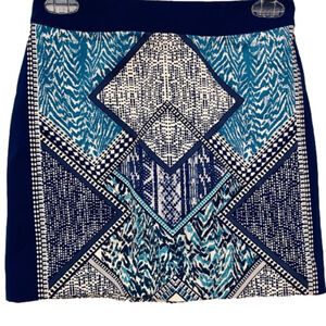 Geometric Pattern Blue Teal and Off White Mini Skirt